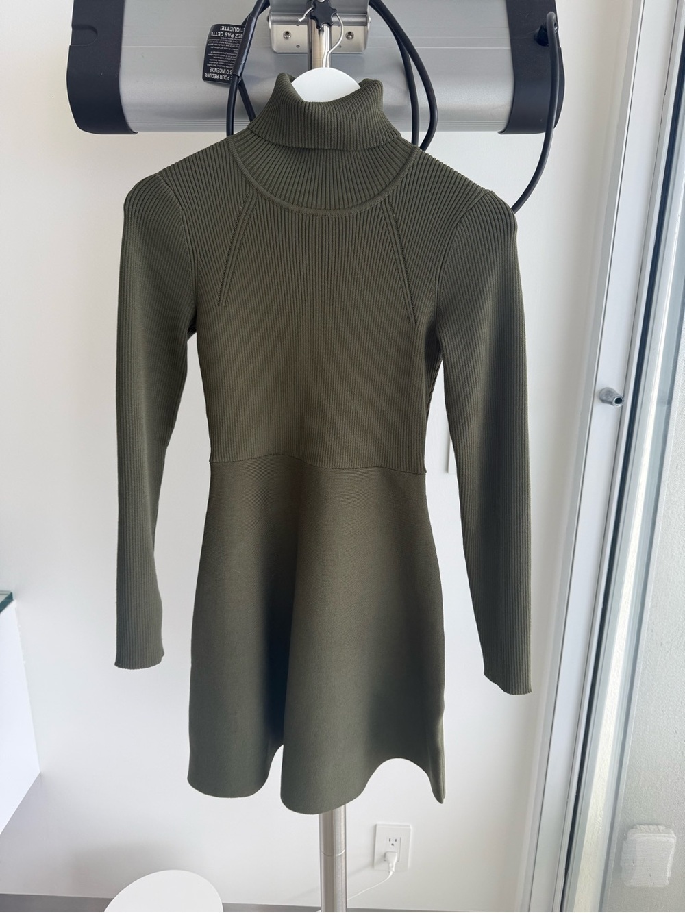 Commense Olive Green Turtleneck Fit-and-Flare Dress